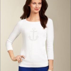 ❤Talbots Women's Sweater MP Medium Petite White Anchor Short Sleeve